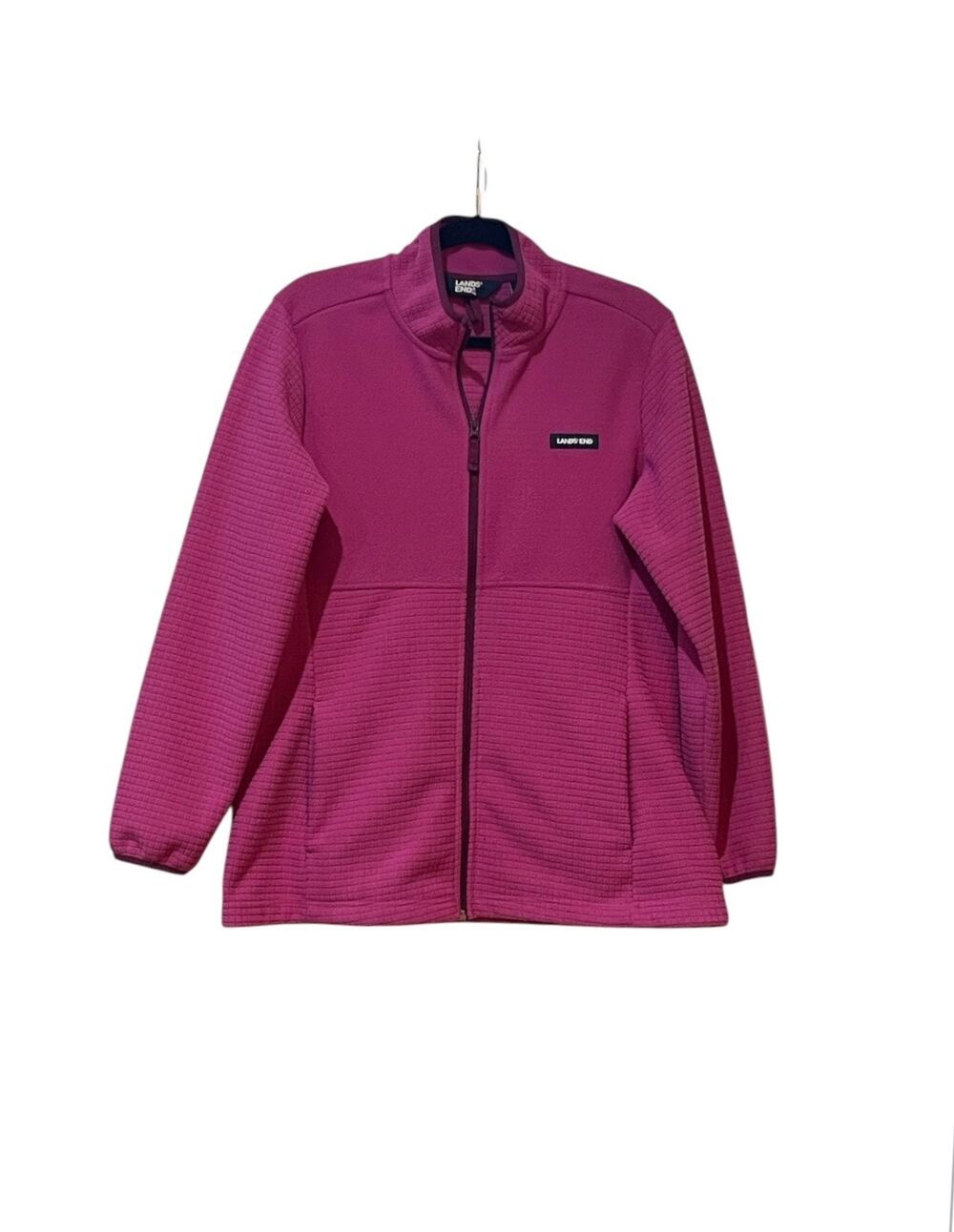 Lands' End women's full-zip grid fleece jacket magenta Large